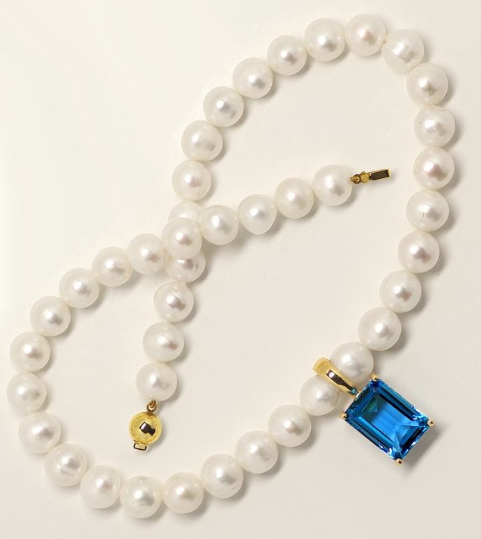 Foto 4 - Perlenkette mit riesigem Topas Clipanhänger in Gelbgold, Q1961