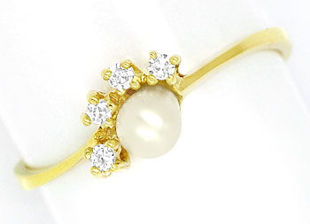 Foto 1 - Bezaubernder Diamanten-Ring mit Perle in 585er Gelbgold, R8467