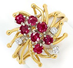 Foto 1 - Handarbeits-Gold-Ring mit Diamanten und Spitzen Rubinen, S3356