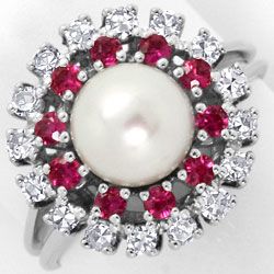 Foto 1 - Weißgold-Ring mit Diamanten Spitzen Rubinen Zuchtperle, S4529