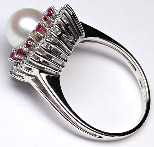 Foto 3 - Weißgold-Ring mit Diamanten Spitzen Rubinen Zuchtperle, S4529