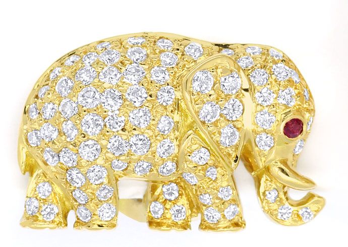 Foto 2 - Diamantenohrringe Elefant 1,5ct Brillanten 18K Gelbgold, S9717